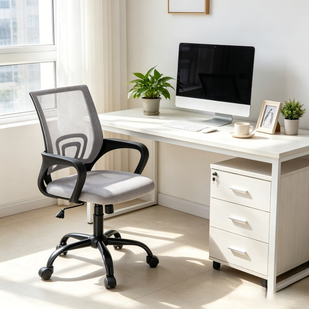 Height Adjustable Office Chair with Lumbar Support Rocking Mode Fixed Armrests Swivel Desk Chair for Home Office Conference Meeting Room, 4 Colors