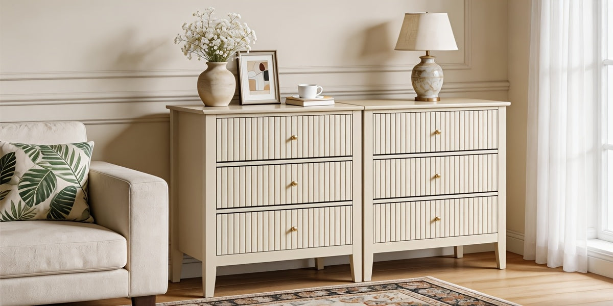 Nightstands 2pcs/1pc, Fluted Design Wooden Dressers with Ample Storage, 30-Inch Modern Painted Chest for Bedroom, Living Room, And Entryway