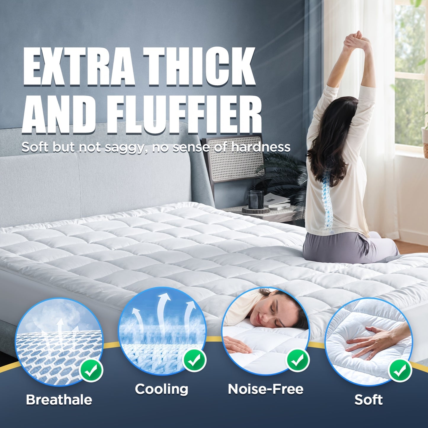 Novted Memory Foam Mattress Extra Large, Super Comfortable Mattress Cover, Breathable Soft Microfiber Protective Pad, Noiseless Mattress Cover, 8-21 Inch Deep Pocket,, Decorations for Home