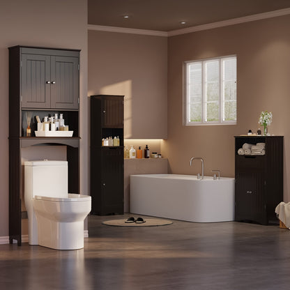 Bathroom Space-Saver, Over The Toilet Storage Cabinet with Adjustable Shelf, Double Door Or No Door Design And Open Shelf, Tall Free-Standing Wooden Storage Lockers, Storage And Organization, Enhances Space Above The Toilet
