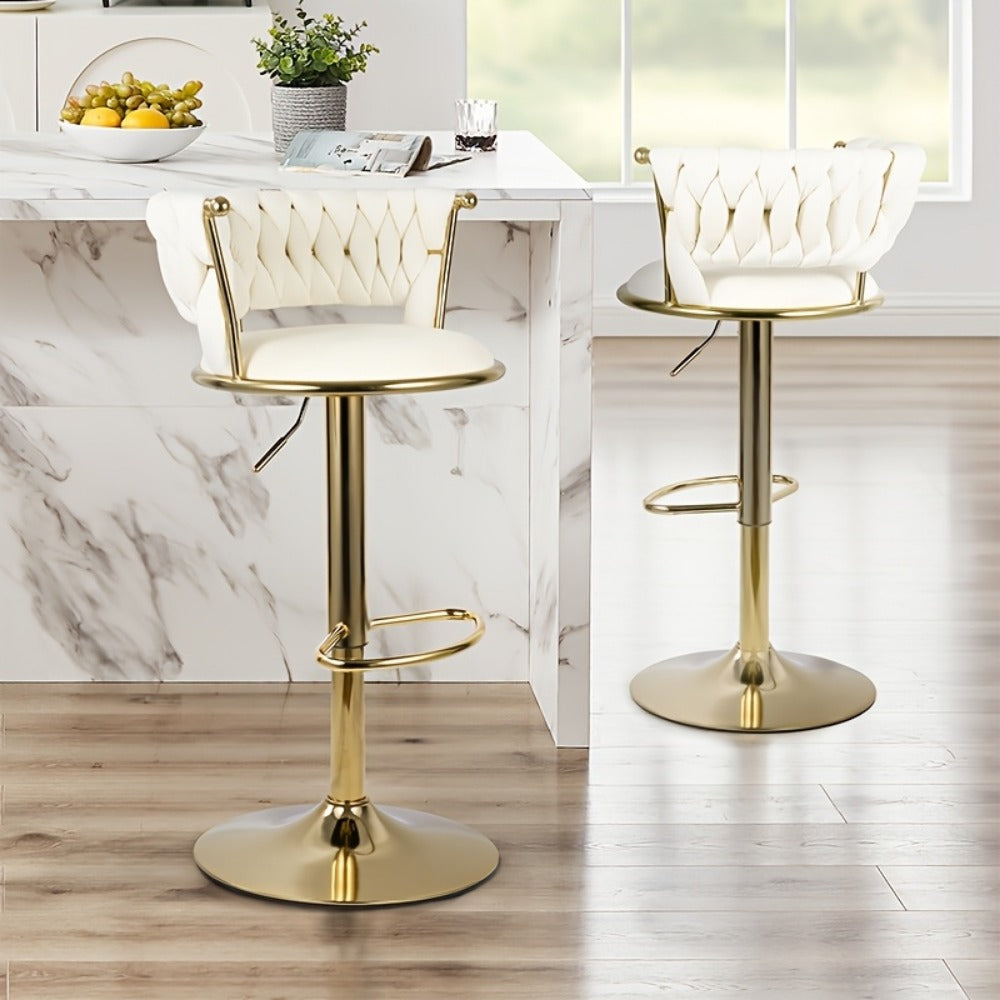 Velvet Bar Stools Set of 2 or 4 Swivel 360° Adjustable Height Counter Stools with Back Gold Metal Base Kitchen Island Dining Room Woven Velvet Black Beige Green