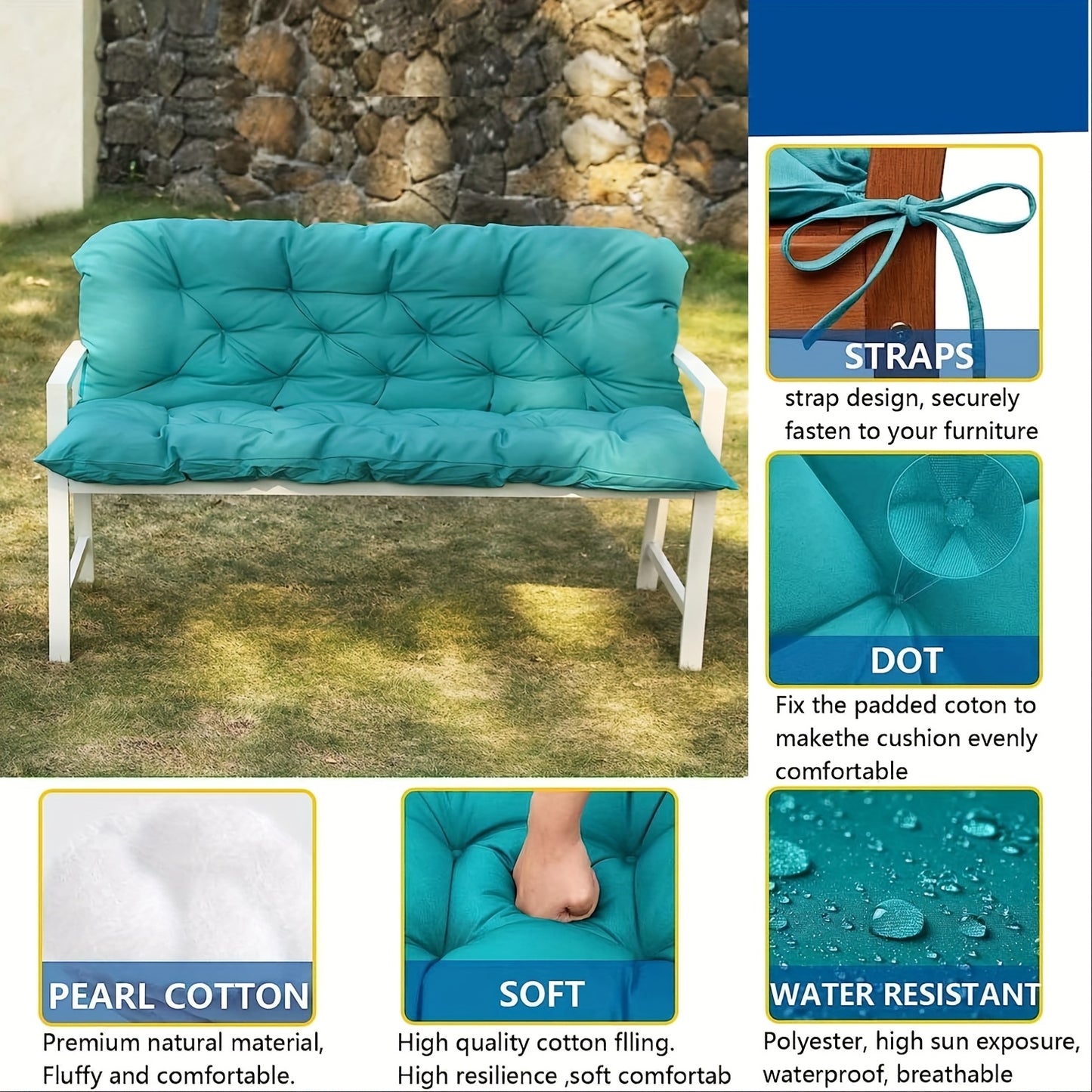 Replacement Outdoor Swing Cushions, Waterproof Cushions for 2-3 Person Swings, Washable Cushions for Outdoor Patio And Porch Furniture