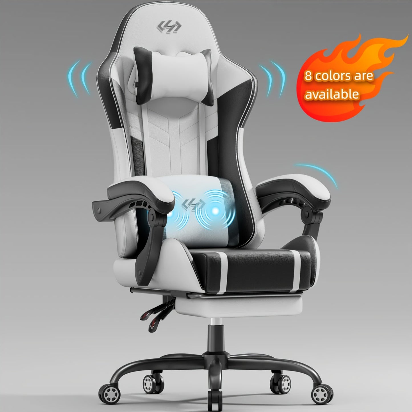 Chair Designed for Gaming Featuring Pocket Spring Cushioning, Suitable for Video Games, Ergonomic with Massage Lumbar Support for Adults, And a Swivel Faux Leather Office Chair