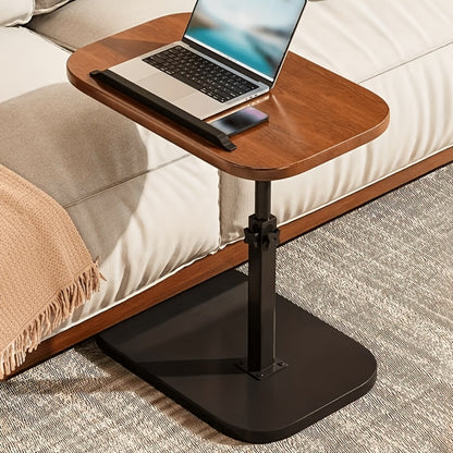 C-Shaped Tray Table Adjustable Height with Walnut Finish, Mobile Side Table for Sofa Couch Bed, Laptop Desk Snack Stand Nightstand for Living Room Bedroom Home Office, With or Without Wheels