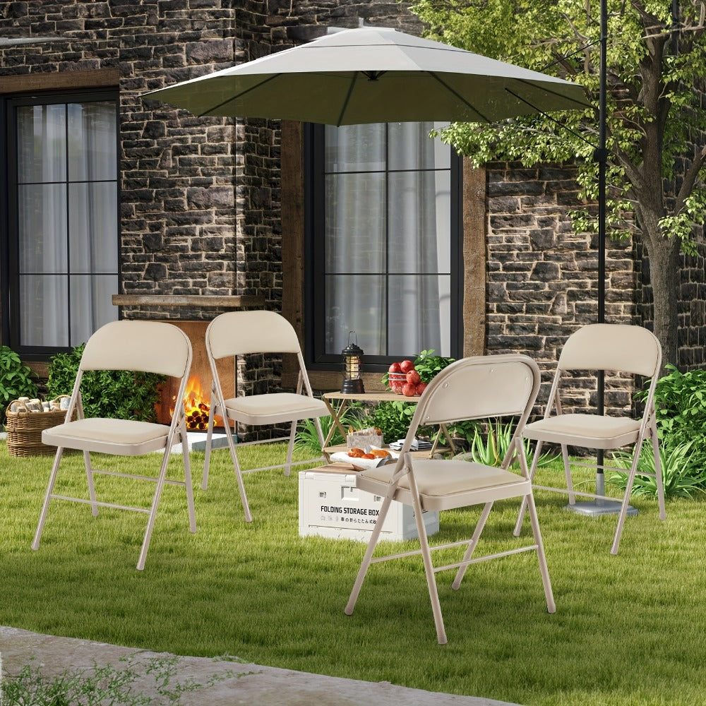 PU Leather Folding Chairs with Padded Seats & Steel Frame, Portable Stackable Chairs for Events Weddings Dining Home Office Church, 2 4 8 10 12 20 Packs Available in Khaki Black Grey