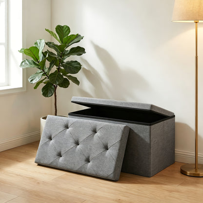 Heavy Duty Multifunctional Folding Storage Footstool Bench with Seat Cushion, Storage And Organization, Waterproof And Easy to Clean Surface-Suitable for Storage Of Living Rooms, Bedrooms, Terraces, Gardening Tools-Grey Storage Bench