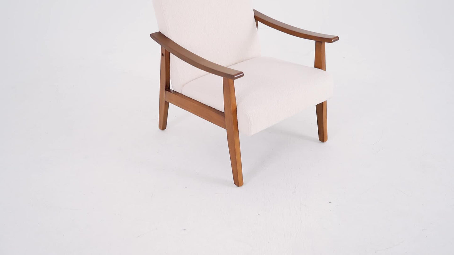 Costoffs Modern Armchair with Solid Wood Legs, Upholstered Accent Chair for Bedroom/Living Room/Guestroom, Available in Faux Leather or Boucle Fabric