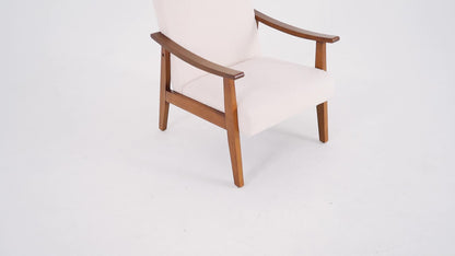 Costoffs Modern Armchair with Solid Wood Legs, Upholstered Accent Chair for Bedroom/Living Room/Guestroom, Available in Faux Leather or Boucle Fabric