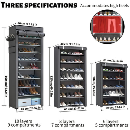 6/8/10/3 Tier Shoe Organizer with Nonwoven Fabric Cover Shoe Cabinet, Easy to Assemble, Portable Shoe Cabinet, Shoe Storage Shelf for 27-35 Pairs Of Shoes, Suitable for Various Scenes Such As Entryway, Suitable for Sneakers, High Heels, And Boots