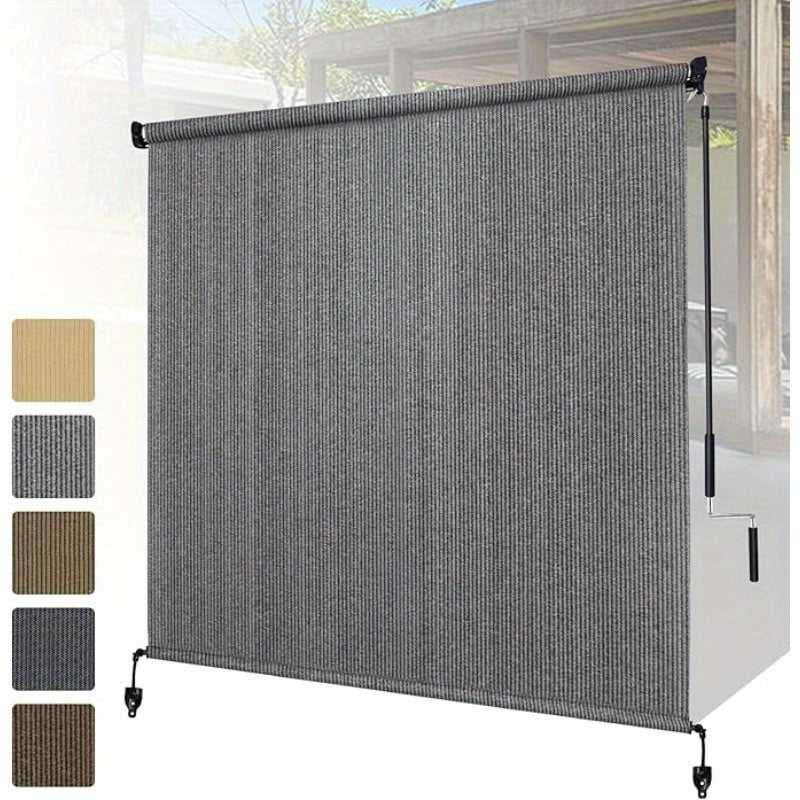 8ft X 8ft Premium Outdoor Roller Shade - Heavy Duty Cordless Patio Blind with Splicing Panels for Porch, Deck & Pergola | UV-Resistant & Water-Repellent Polyester Fabric | All-Weather Protection | Grey/ Brown