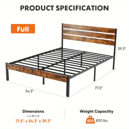 Metal Platform Bed Frame - Mattress Base With Headboard And Footboard, No Box Spring Required, Features Sturdy Wooden Slats Supporting 700-800 Pounds, Available For Purchase As Needed.