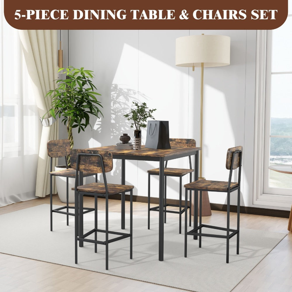 5-Piece Industrial Dining Table Set for 4, Rectangular Kitchen Table and Chairs for Small Space Dining Room Apartment, Modern Dining Room Set