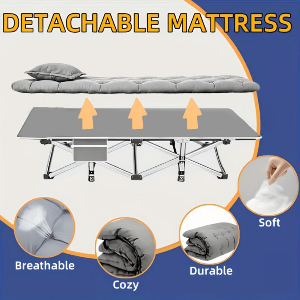Folding Camping Bed Portable Guest Bed with Mattress 59/75 Inch Oversized Thick 500-700lb Capacity for Outdoor Garden Balcony