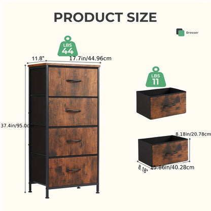 4 Drawer Dresser Organizer Storage Drawers, Chest Of Drawers With Fabric Bin, Steel Frame, Wood Top, Use For Lab, Closet, Black/Brown/White/Gray To Choose
