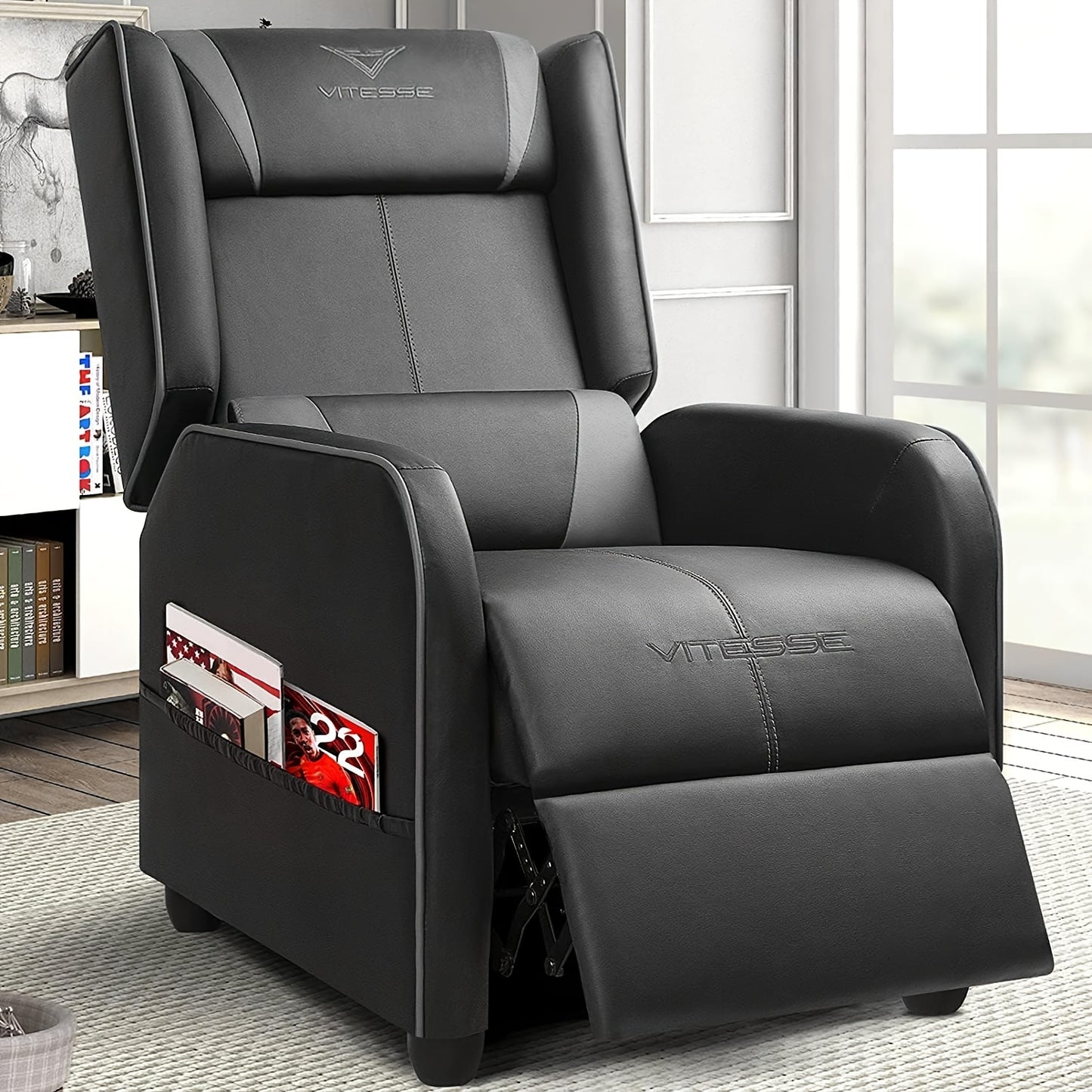 Gaming Recliner Chair Racing Style Single Ergonomic Lounge Sofa Modern Faux Leather Reclining Home Theater Seat For Living Gaming Room