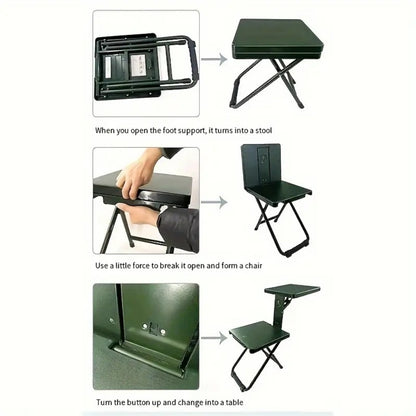 3-in-1 Portable Folding Table and Chair Set Vintage Iron Lightweight Compact for Outdoor Camping Study Vendor Market Writing Desk Folds Like a Handbag