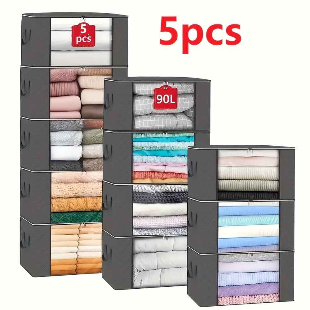 Large Storage Bags 23.78 Gal Foldable Clothes Storage Bins Closet Organizer Containers with Reinforced Handle for Clothing Blankets Comforters Bed Sheets Pillows 4 5 6 12 Pack Gray