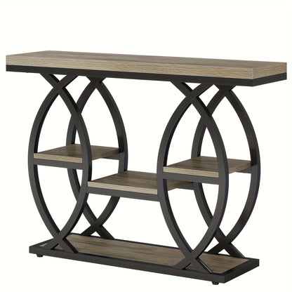 39-Inch Holiday-Themed Console Table, 4-Tier Sofa Side Table with Storage Shelves, Narrow Wood And Metal Frame Decorative Table, Suitable for Small Spaces, Hallway, Entryway, And Christmas