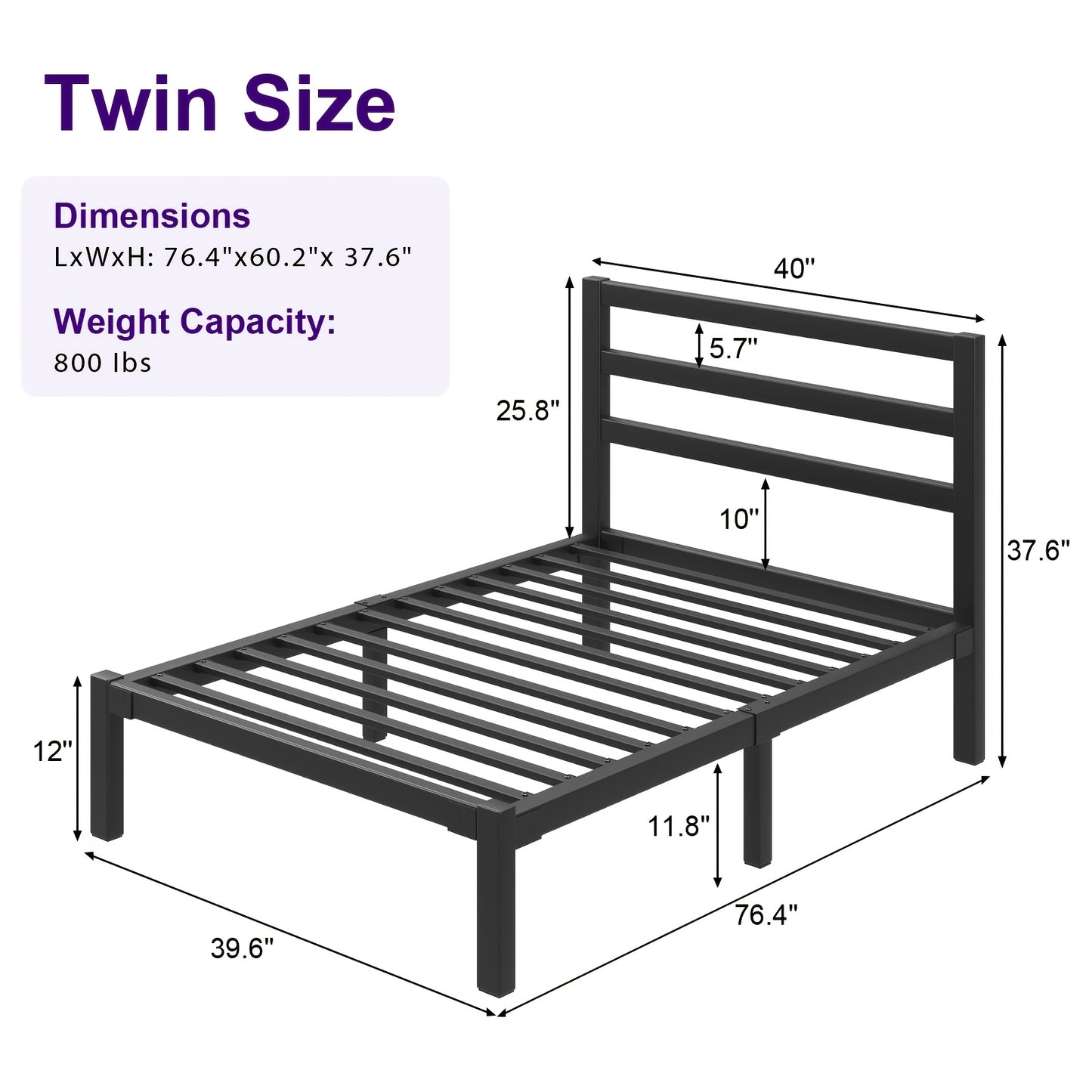 Metal Platform Bed Frame with Slatted Headboard - Under Bed Storage, Sturdy Metal Slats, No Box Spring Needed, Black/white, Twin/Full/Queen/King