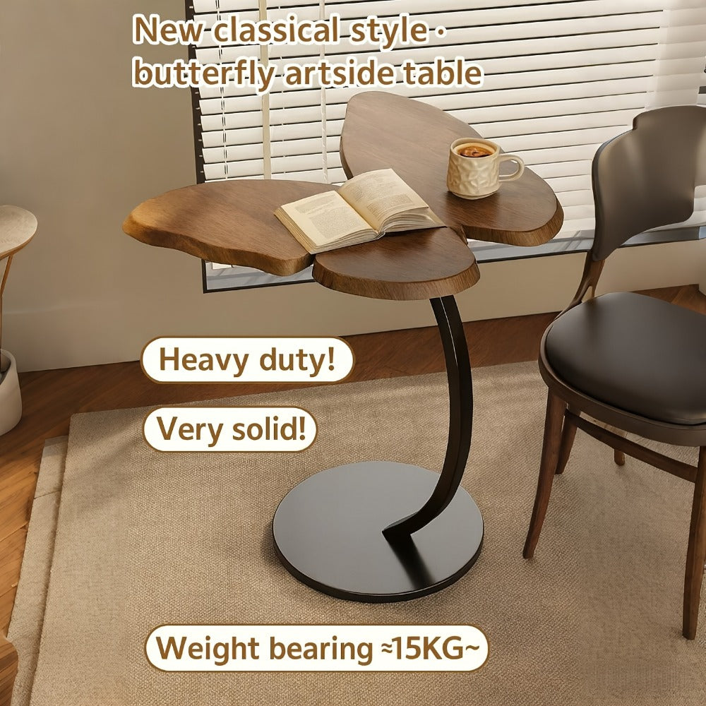 Butterfly Side Table Metal Frame Vintage Accent End Table for Living Room Bedroom Sofa Couch Corner Decorative Sculptural Tea Table Walnut Finish