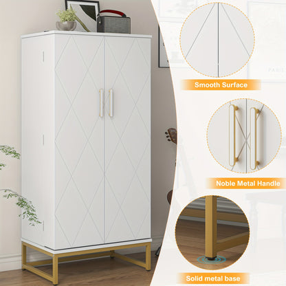 51" Modern Kitchen Pantry Cabinet with 6 Adjustable Shelves, Multi-Function Storage Cabinet with Golden Metal Base, Versatile Large Buffet Cupboards Sideboard for Dining Room, Bathroom, Living Room, Laundry, White And Golden
