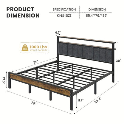 Metal Platform Bed Frame with LED Headboard & Type-C Charging Station – 2-Tier Storage, No Box Spring Needed, Twin Full Queen King