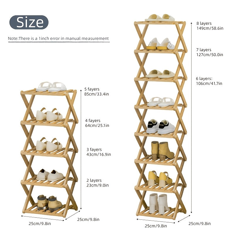 1pc Does Not Need to Install Folding Bamboo Shoe Rack, Saving Space, Strong Storage Ability, Suitable for Small Space Bedroom Living Room Hall Wardrobe.Foldable, Shoe Rack, Shelf. Bamboo Shoe Rack. Receive Essential Gifts, Gifts, New Year Gifts.