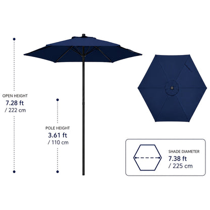 Outdoor Patio Umbrella, Heavy Duty Round Market with 6 Sturdy Ribs, Air Vent & UV Protection, for Garden Deck Backyard Poolside Beach, 7.5ft, No Base Included