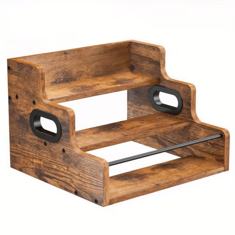 Solid Wood Countertop Liquor Bottle Display Shelf 3 Step Wine Rack Bar Organizer for Home Bar Whiskey Spirits Coffee Syrup Spice Rack