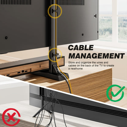 Universal TV Stand with Cable Management & Height Adjustable Legs, Fits 37–92 Inch Flat & Curved TVs up to 150 lbs, 6-Level Height Adjustment, Anti-Tip Steel Base for Living Room – Black