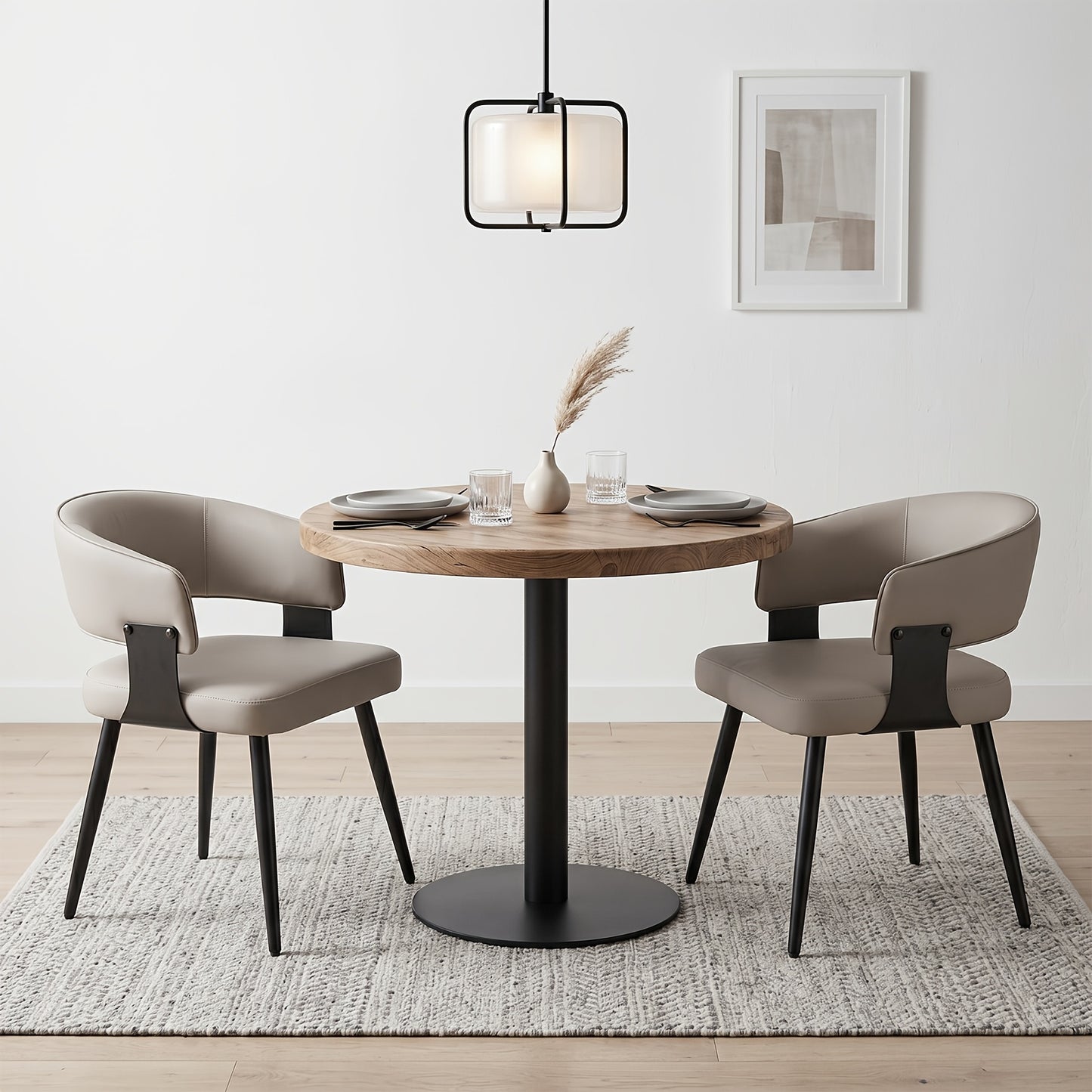 Modern Dining Chairs Set Of 2, Faux Leather Upholstered Kitchen Chairs With Curved Back And Metal Legs, Mid Century Chairs For Dining Room, Kitchen