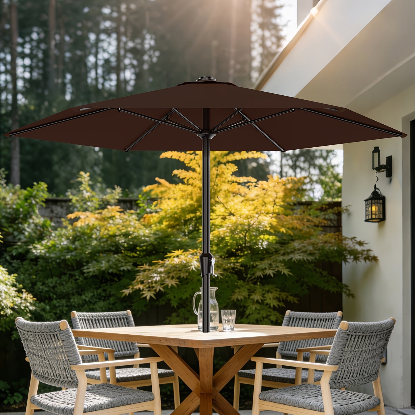 9FT Outdoor Patio Umbrella with Crank & 6 Sturdy Ribs, UV Protection Windproof, Market Table Umbrella Perfect for Deck, Backyard, Lawn And Garden, Pool Umbrella