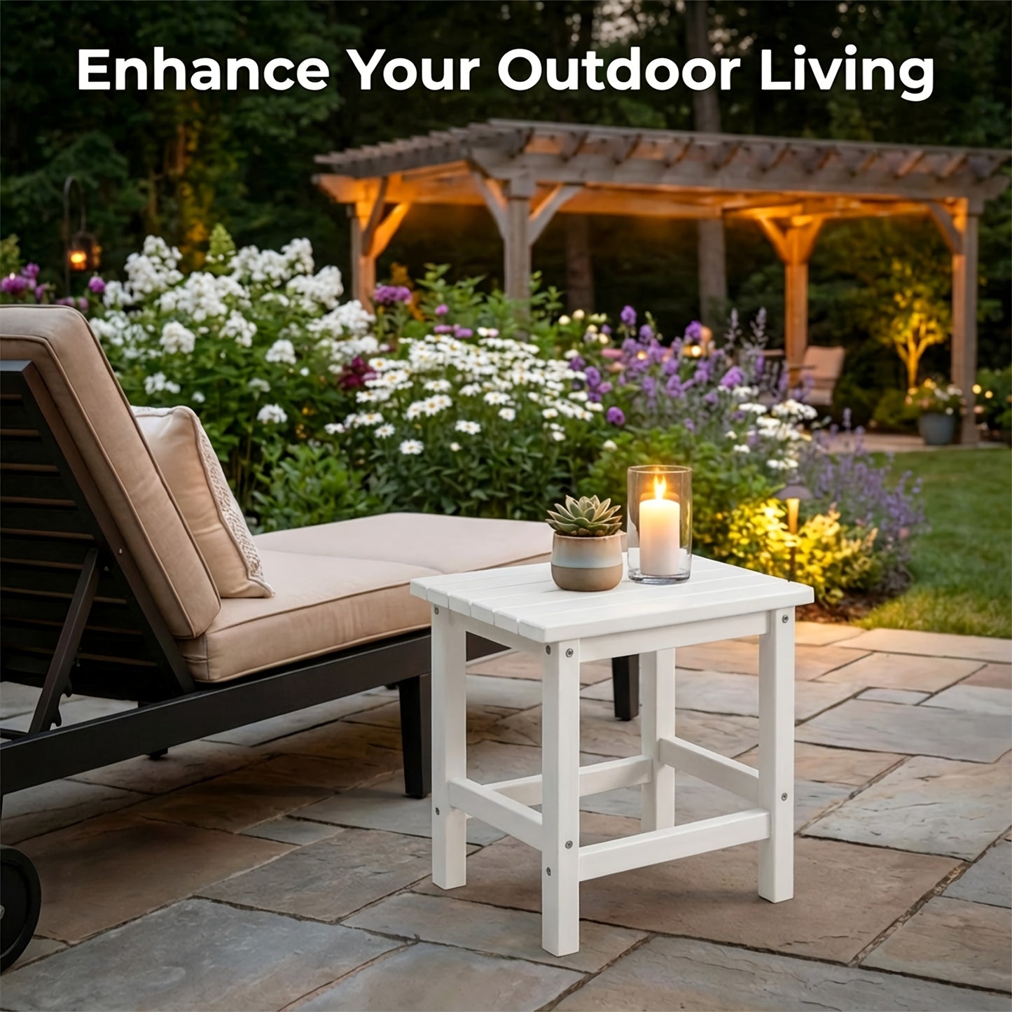 Oversized Poly Lumber Adirondack Side Table | Weatherproof UV-Protected Fade-Resistant Rust-Free Outdoor Patio Accent End Table | Heavy-Duty Compact Low-Maintenance Small Table for Poolside Garden Porch Balcony Backyard Deck Lawn | High Density Poly