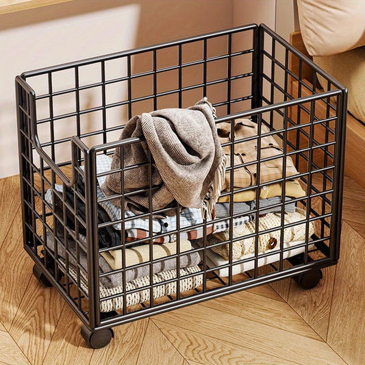 1pc Metal Storage Basket with Wheels, Multifunctional Organizer for Laundry, Bathroom And Kitchen, Without Lid, Home Organization Baskets, Boxes And Containers, Shelf Baskets