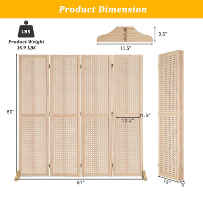 VINGLI Freestanding Pegboard with Support Feet, 5 FT Wood Room Divider Display Board Organizer, Folding Privacy Screen Partition Space Separator for Craft Shows Events Retail