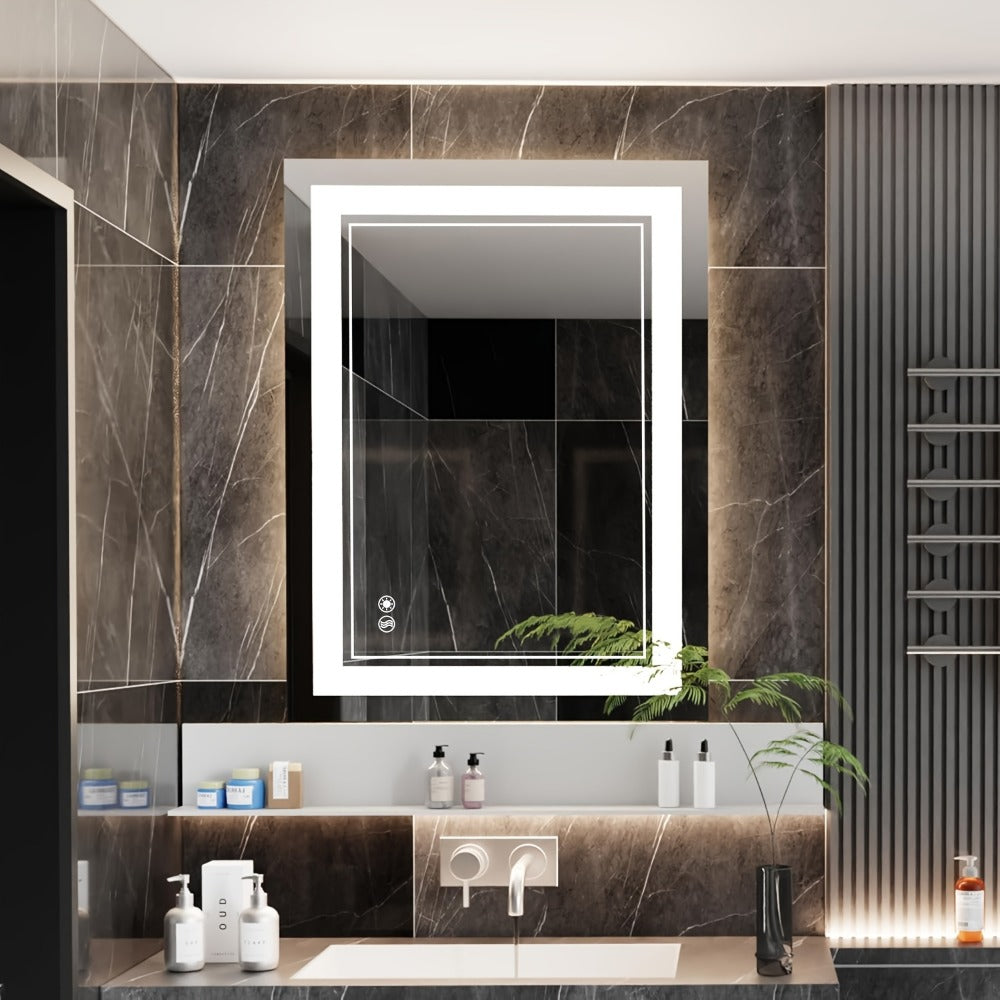 LED Bathroom Mirror Anti-Fog Dimmable with 3 Color Lights, Front & Backlit Smart Mirror Wall Mounted Horizontal/Vertical, Shatter-Proof Lighted Vanity Mirror for Bathroom Makeup, 24x32" & 24x36"