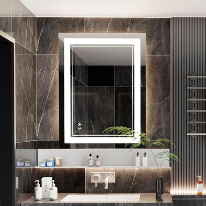 LED Bathroom Mirror Anti-Fog Dimmable with 3 Color Lights, Front & Backlit Smart Mirror Wall Mounted Horizontal/Vertical, Shatter-Proof Lighted Vanity Mirror for Bathroom Makeup, 24x32" & 24x36"