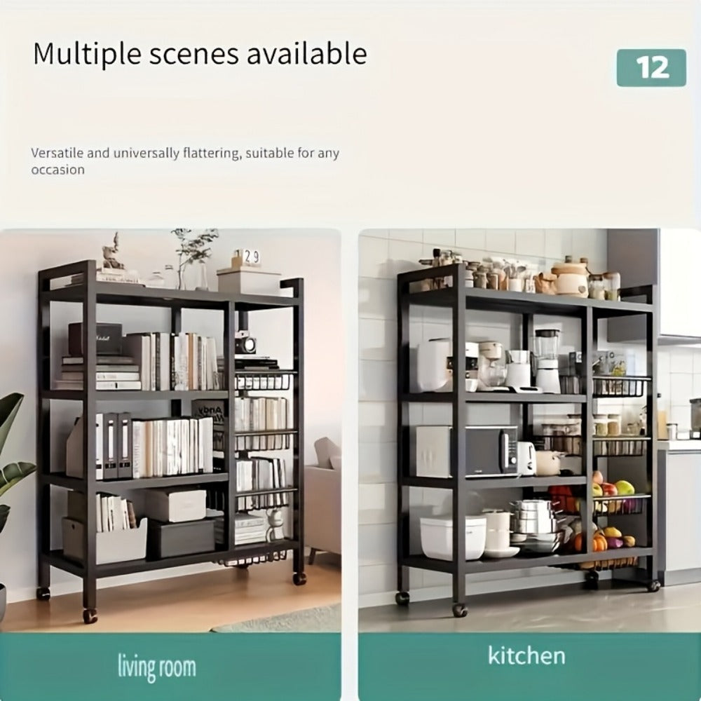 Rolling Baker's Rack with Mesh Baskets & Adjustable Shelves – Metal Frame Kitchen Storage Shelf on Wheels for Kitchen, Bathroom, Living Room & Office