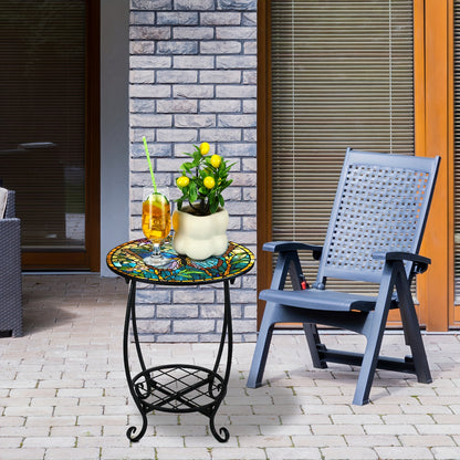 14 Outdoor Side Table Round Small Mosaic Patio Accent Indoor End Plant Metal Coffee Tea Table For Yard Porch Garden Patio Living Room, Bedroom(Butterfly Style, 14)