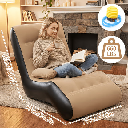 Inflatable Couch for Camping, Air Mattress Sofa for Adults with Armrest, Waterproof Flocked Surface Inflatable Lounge Chair for Indoor, Portable Inflatable Couch for Movie Night, Air Sofa for Outdoor