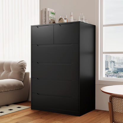6-Drawer Dresser for Bedroom, Modern Chest of Drawers, Black Dresser with Large Organizer, Deep Drawer And Smooth Metal Rail, Black