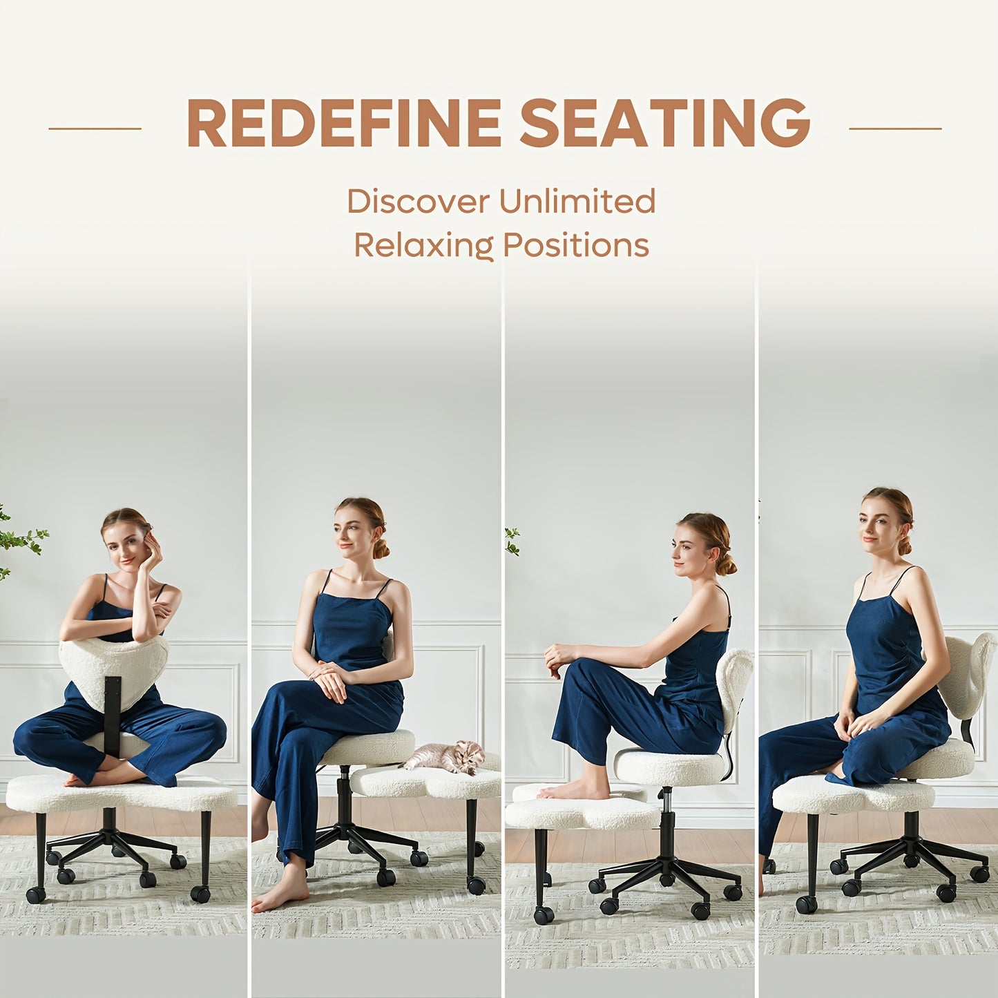 Cross Legged Chair - Meditation Chair With Wheels, ADHD Chair, Height Adjustable Seat, Adjustable Stool, Ergonomic Back Support, Flexible Design, Velvet And Faux Leather Black, Perfect Christmas Gift For Fidgety Sitters And Yoga Lover