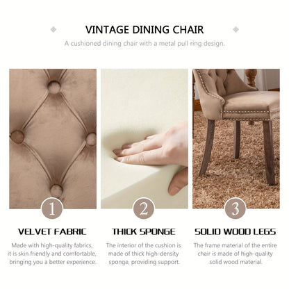 Velvet Upholstered Dining Chairs Set Of 2, Wingback Dining Room Chairs with Ring Pull Trim And Button Back, Luxury Tufted Dining Chair for Living Room, Bedroom, Kitchen