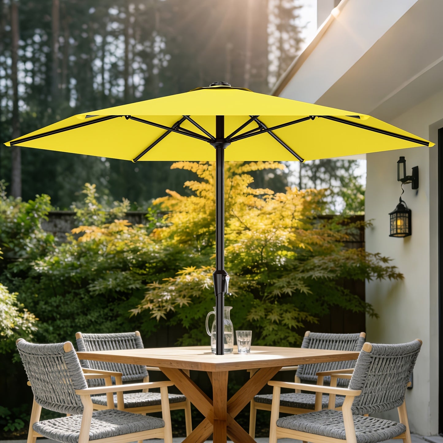 9FT Outdoor Patio Umbrella with Crank & 6 Sturdy Ribs, UV Protection Windproof, Market Table Umbrella Perfect for Deck, Backyard, Lawn And Garden, Pool Umbrella