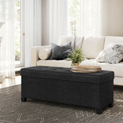 Foldable Storage Ottoman Bench 43 Inch Collapsible Upholstered Footrest Seat with Hidden Storage for Living Room Bedroom Entryway Camel Brown Cream White Gray Blue Black