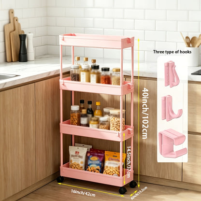 4 Tier Slim Rolling Storage Cart with Wheels, Kitchen Organizer Utility Cart, Utility Cart, 4-Wheel Space-Saving Mobile Organizer, Mobile Shelving Unit Tower Rack, for Narrow Space On Kitchen Bathroom Laundry Room Bedroom Apartments Dormitory