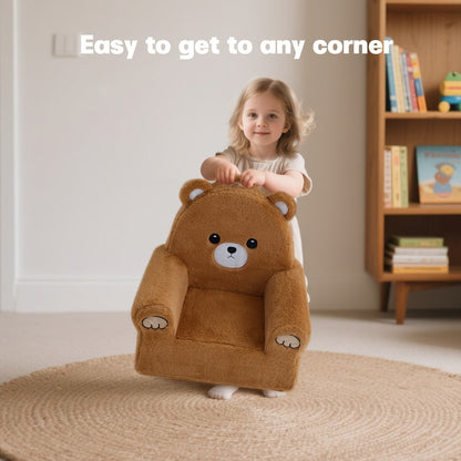 Kids Sofa & Armchair, Teddy Bear Recliner for Toddlers, Memory Foam Padded Reading Nook Chair, Supportive Animal Lounge Chair for Kids, Soft Brown Plush Nursery Seating for Boys & Girls