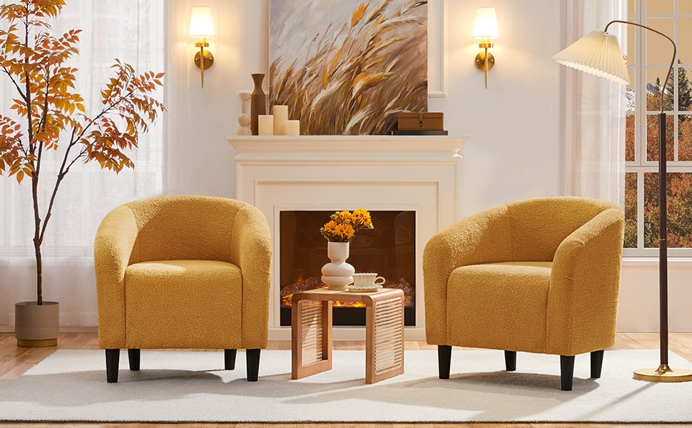 Costoffs Boucle Barrel Accent Chair with Arms, Upholstered Armchair for Living Room, Bedroom, Furniture for Home, Stylish and Comfortable Club Chair for Bedroom, Ivory/Black/Dark Gray/Blue/Yellow