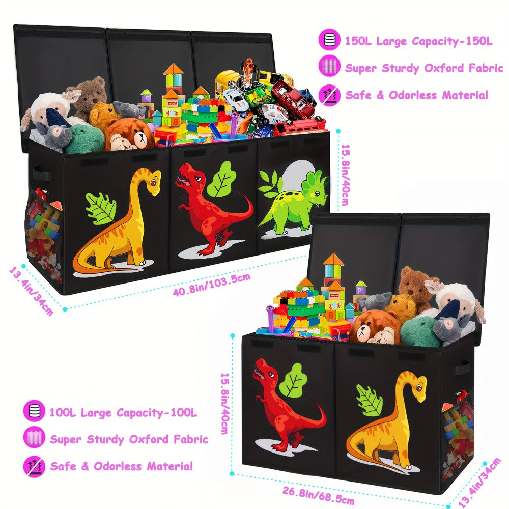 Extra Large Box, Collapsible Sturdy Storage Organizer With Lids, Dinosaur Box For 14+ Boys Girls, Chest Bin Baskets For Living Room, Playroom, Bedroom, Nursery, Black