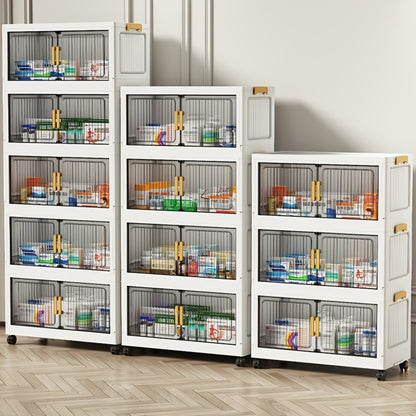 50CM-19.7" Large Capacity Foldable Medicine Cabinets with Lid, 3/4/5/6 Tier Stackable Medicine Box/Organizer with Casters, Multi-Purpose Cube Storage, Toilet Paper Storage Container, for Home, Office, Dorm Organization & Storage (Transparent)